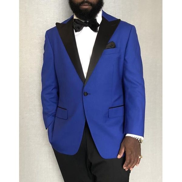 Brand New One Button Blue Groom Tuxedos Peak Revers Hommes Costumes Mariage / Bal / Dîner Meilleur Homme Blazer (Veste + Pantalon + Cravate) W323