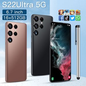 Gloednieuwe Originele S22 Ultra Smartphone 6.7 Inch HD Volledig Scherm Gezicht ID 16GB + 512GB Mobiele telefoons Global Versie 4G 5G Mobiele Telefoon