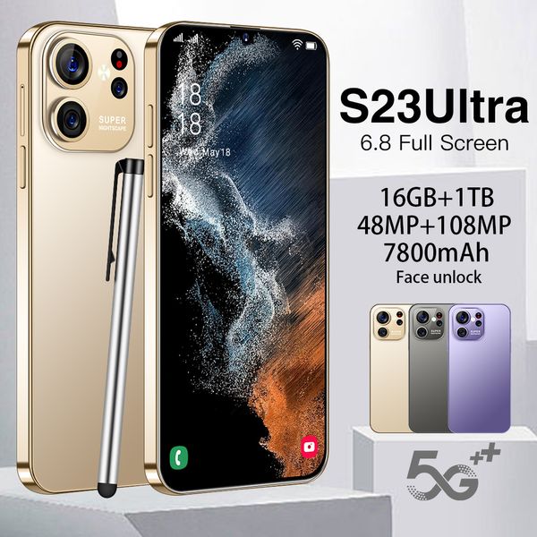 Smartphone S23 Ultra, téléphone portable, plein écran HD de 6.8 pouces, reconnaissance faciale, 16 go + 1 to, Version globale, 4G, 5G, flambant neuf