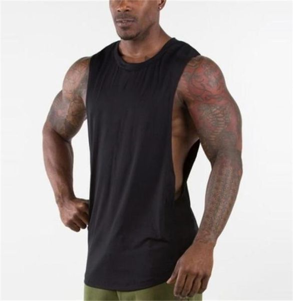 Brand New Plain Débardeur Hommes Gyms Stringer Chemise Sans Manches Côtés Ouverts Blanc Fitness Vêtements Coton Sportwear Muscle Gilet Y2010156417832