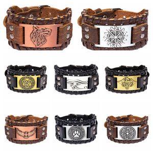 Nouvelle arrivée populaire Viking pirate vintage hommes large bracelet en cuir bracelet fait à la main en cuir véritable bijoux prix d'usine cadeaux