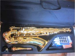 Gloednieuwe professionele Mark VI tenorsaxofoon Bb afgestemd goudmessing één-op-één jazzinstrument met gegraveerd patroon met accessoires