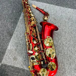 Gloednieuwe Red EB Professional Alto Saxophone Tube Body Body Burbed Shell Gold-Tuled Keys E-Flat Alto Sax speelinstrument