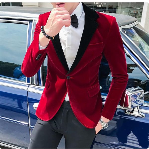 Brand New Rose Rouge Velours Groom Tuxedos Noir Notch Lapel Groomsman Mariage 2 Pièce Costume De Mode Hommes De Bal Veste BlazerVeste Pan273K