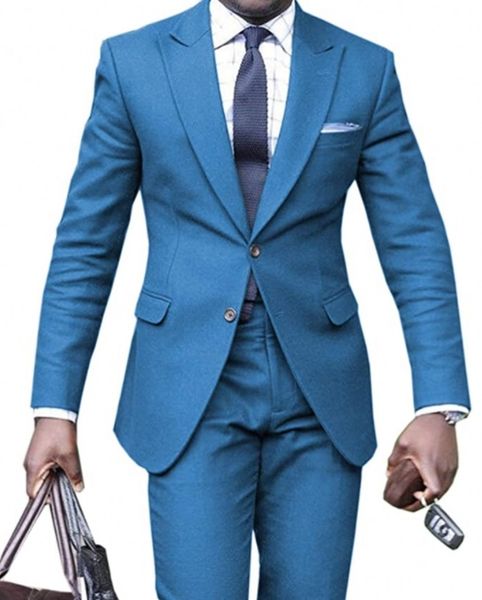 Tout nouveau smoking de marié bleu royal/gris clair revers de pointe coupe ajustée hommes robe de mariée mode revers de pointe hommes blazer dîner de bal/costume Darty veste pantalon cravate 8