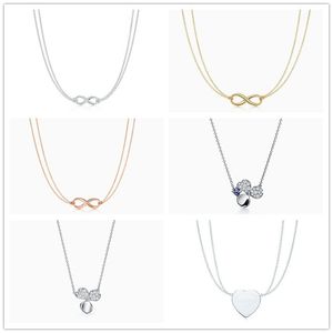 Gloednieuwe S925 Luxe grote naam Sterling Silver Double Chain Necklace Designer Clover Pendant heren Women's Holiday Gifts Fashion Charm Accessoires Damesjuwelen