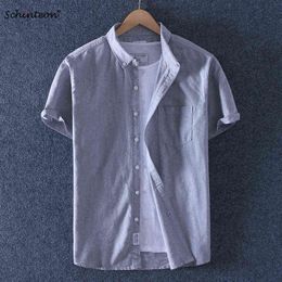 Gloednieuwe Schinepon Mannen Zomer Oxford Korte Mouwen Casual Slim Shirt 100% Katoen Shirts Turn-Down Collar Gloednieuwe Collectie G0105