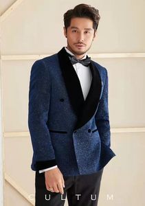 Gloednieuwe Shiny Mannen Bruiloft Tuxedos Blauw / Heet / Zwart Bruidegom Tuxedos Mode Double-Breasted Mannen Blazer 2 Stuk Suit Prom / Diner Jacket Custom Made (Jack + Pants + Tie) 2660