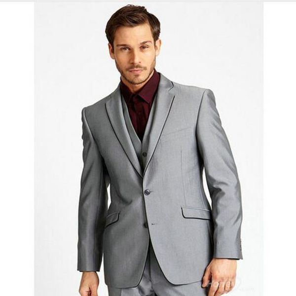 Brand New Silver Grey Men 3 Piece Suit Tuxedos De Mariage Excellent Groom Tuxedos Notch Lapel Deux Boutons Hommes Blazer (Veste + Pantalon + Cravate + Gilet) 510