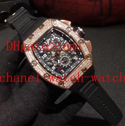 Topkwaliteit Transparante Back RM011-01 Roberto Mancini Skeleton Dial Automatische Rubber Mens Horloge 18K Rose Gold Diamond Heren Horloges