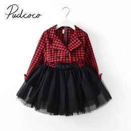 Gloednieuwe Peuter Zuigeling Kind Kids Plaids Jurk Kids Baby Meisjes Lange Mouw Prinses Party Pageant Holiday Jurken 2-7T Q0716