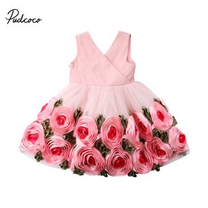 Nouveau Toddler Infant Enfant Party En Enfant Fête De Mariage Robes De Mariage Rose Girl Princesse Robe Flower Chiffon Sundress Kids 2-8T Q0716