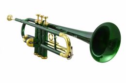 Gloednieuwe trompet groen messing afwerking Bb plat Professionele muziekinstrumenten met gratis koffermondstuk