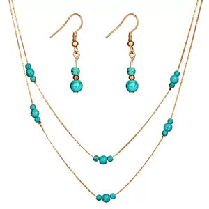 Nuevos conjuntos de joyería Vintage turquesa, collar azul turquesa, conjunto de anillo y pendientes para mujer