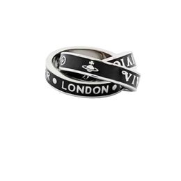 Gloednieuwe Westwoods drie ringen verbonden emaille druppel oliebrief Saturn Ring Dames licht luxe temperament modearmband nagel