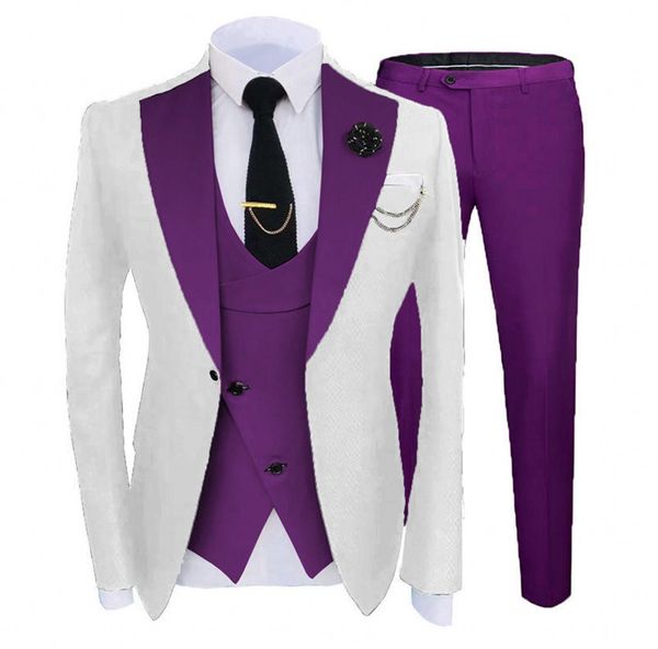 Brand New White Groom Tuxedos Black Notch Lapel Groomsmen Hommes Robe De Mariage Style Homme Veste Blazer 3 Pièce Costume Veste Pantalon Gilet Cravate 885