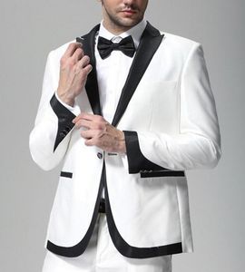 Gloednieuwe Witte Bruidegom Smoking Zwart Piek Revers Slim Fit Mannen Bruiloft Tuxedo Mode Mannen Jas Blazer Mannen Prom Diner/Darty Jasje Broek Stropdas 619