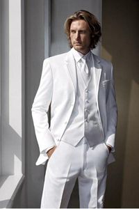 Brand New White Groom Tuxedos Trois Boutons Garçons D'honneur Hommes Robe De Mariée Populaire Homme Veste Blazer 3 Pièce Costume (Veste + Pantalon + Gilet + Cravate) 891