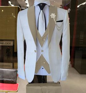 Gloednieuwe witte smoking kaki kaki piek reverslieders trouwjurk uitstekende man jas blazer 3 -delige pak