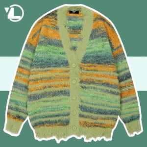Nuevo invierno suéteres de punto irregulares hombre cárdigan de rayas sueltas bloque de color suéter de gran tamaño mujer Y2K Harajuku abrigos de punto Tops 2024