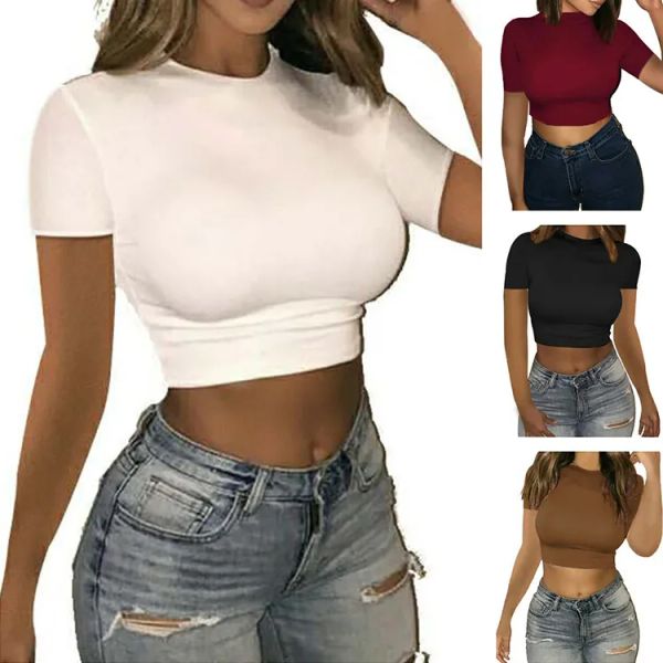 Tout nouveau haut court sexy pour femmes T-shirt à manches courtes T-shirts taille haute Fitness Danse Casual Sports de rue Dames Vêtements de mode XXL 2024