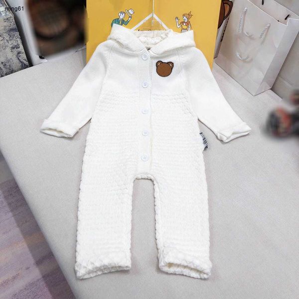 Monos de marca para bebé recién nacido, Body con capucha para niños y niñas, talla 66-100, traje de gateo de punto blanco puro para bebé Jan20