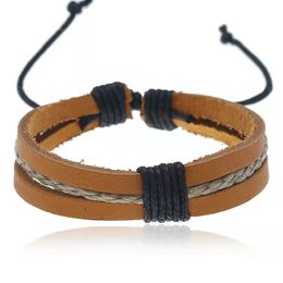 Gloednieuwe Leathe Hennep ketting Armbanden retro Genuinel Lederen Polsband Wikkelarmband voor mannen vrouwen Sieraden Accessoires promotie