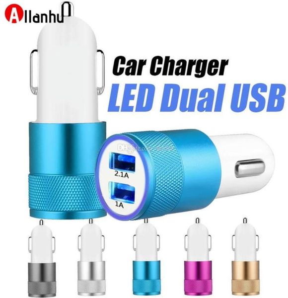 Brand Nokoko Car Charger Adaptateur de voyage en métal 2 ports Colorful Micro USB Carg Plug USB Adaptateur pour Samsung Note 8 iPhone 7 Opp Pack9385758