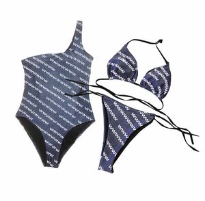 Marque une épaule maillots de bain lettre imprimer Bikini ensemble femmes marque une pièce maillot de bain été vacances nager string Biquinis