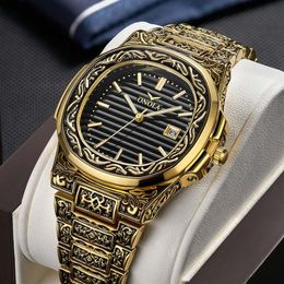 Merk Onola mode luxe horloges klassiek design retro -stijl waterdicht staal goud horloge voor mannen en dames200d