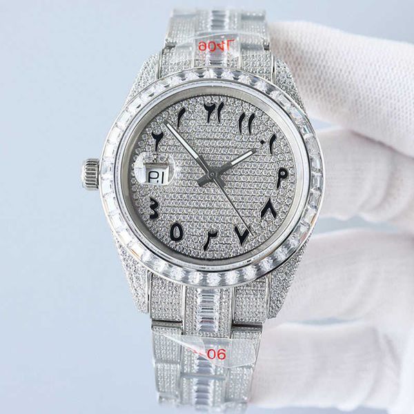 Marque originale arc-en-ciel diamant anneau bouche montres 41mm avec bracelet en acier diamanté saphir femmes affaires montres-bracelets étanches