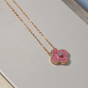Merk originaliteit CNC -versie van Lucky Grass Four Leaf Natural Rose Stone ketting vrouwelijke vergulde Mijin Lock Bone Chain Diamond Jewelry