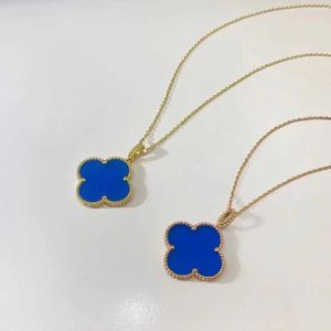 Brand Originality Version High Collier Van Clover Womens V Gold Gold Plated 18K Rose Large Blue Jade Marwer Pendant Bijoux