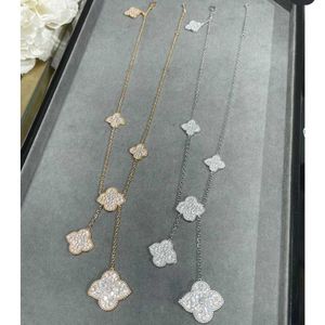 Merk originaliteit hoge versie van vier blad klaver zes bloem vol diamanten ketting voor dames