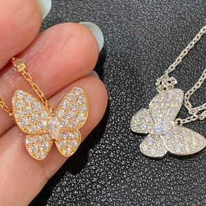 Merk originaliteit v goud volledige diamant vlinder ketting voor vrouwen verguld met 18k roze licht luxe kraagketen live uitgezonden sieraden