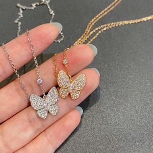 Merk originaliteit v goud hoogwaardige cnc volledige diamant vlinder ketting 18k roze witte slot botketen sieraden