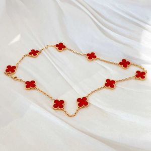 Merk originaliteit v Gold Van dubbelzijdig vier bladgras tien bloem ketting dik vergulde 18k prachtige rode chalcedony sieraden