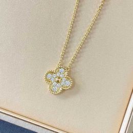 Merk originaliteit V Golden Van vier bladgras ketting dames verdikt 18k rosé goud vol diamant temperament eenvoudige hanglank kraagketen sieraden