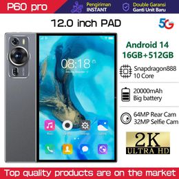 Brand PC Touch Tablet Android P60 Pro Global Tablette 12,0 pouces HD 16G + 512 Go Snapdragon 888 Carte double SIM 5G ou WiFi Google Play TE