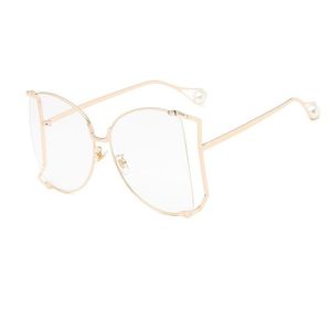 Marque perles de lunettes de soleil à moitié rondes femmes mode grand cadre de gradient