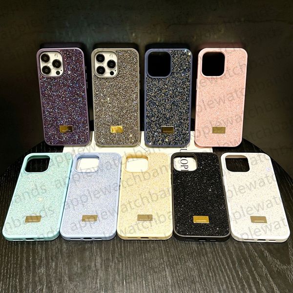 Étui de téléphone de marque Designer Glitter iPhone Case pour iPhone 15 Pro Max 14 13 12 11 14promax 15 Plus Case Luxury Bling Sparkling Strass Diamant Jeweled 3D Mobile Cover