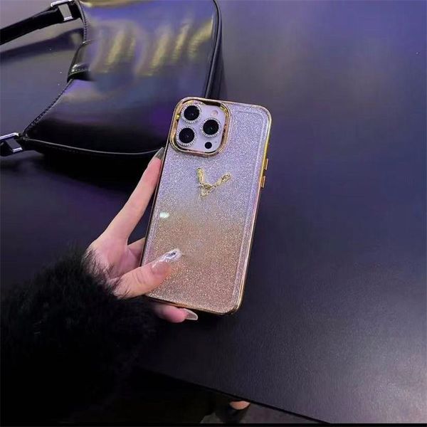 Funda de teléfono de marca Fundas de espejo de vidrio templado Apple 14Pro Mimi 13 12 11 7 8 Plus Funda de teléfono personalizada de diseñador de lujo brillante y brillante