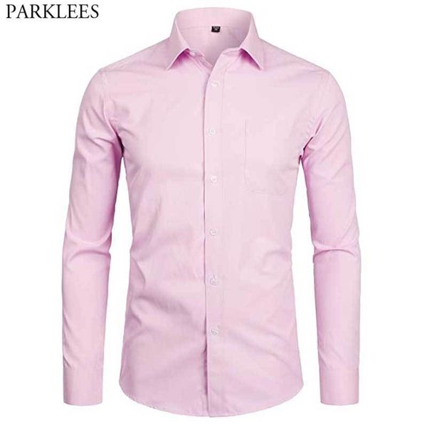 Marque Rose Hommes Chemises habillées Mode Slim Fit Chemise à manches longues pour hommes Chemise Top Qualité Coton Casual Chemise avec poche 210522