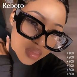 Gafas de lectura graduadas de marca, montura cuadrada de gran tamaño para ordenador, gafas transparentes para mujer, gafas ópticas con montura grande para mujer 240124