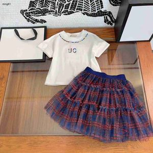 Merk Prinses jurk meisjes trainingspakken Gekleurde hot diamant letters babykleertjes Maat 110-160 CM kinderen t-shirt en Kanten rok 24Mar