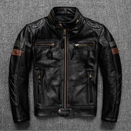 . Veste en cuir véritable de motard de marque Pro, manteau en cuir de vache pour hommes noirs, tissu en cuir de qualité cuero naturel 240108