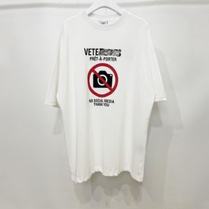 merk Verbieden het nemen van foto's van patronen Heren T-shirts Vetemen Heren T-shirts Wit Zwart Man Mode Print Man Los Paar High Street Tshirt F32A