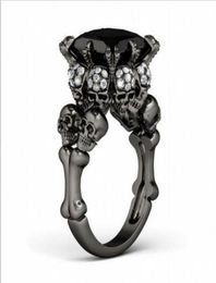 Brand Punk Jewelry Skull 10kt Black Gold rempli Princesse Princesse 5CT Black Sapphire Cocktail Bands de mariage Ring pour les femmes Men61410835483929