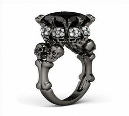 Merk punk sieraden schedel 10kt zwart goud gevulde demon prinses 5ct zwarte saffier cocktail trouwringen ring voor vrouwen Men61410834111462