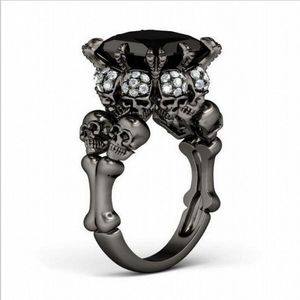 Marque Punk Bijoux Crâne 10 KT Noir Or Rempli Demon Princesse 5CT Noir Saphir Cocktail Bandes De Mariage Anneau pour Femmes Hommes